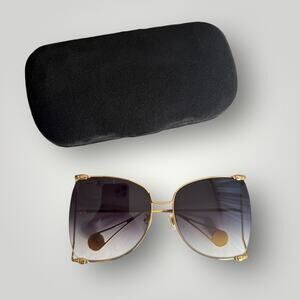 Gucci GG0252S 001 Oversized Gold Sunglasses Gradient Lens Pearl Arms Italy